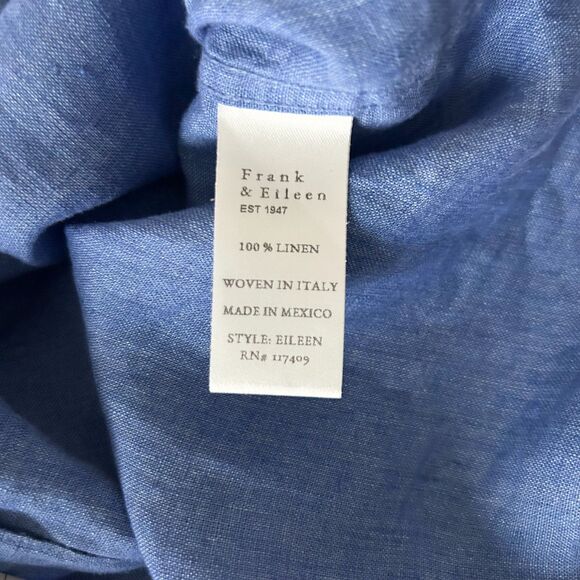 Frank & Eileen Eileen Relaxed Button-Up Italian Classic Linen Shirt Blue Size L - Picture 6 of 6